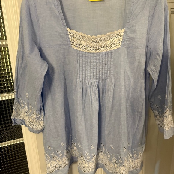Roberta Roller Rabbit Peasant Blouse Tunic Top Blue White Embroidered Sz M - Picture 4 of 14